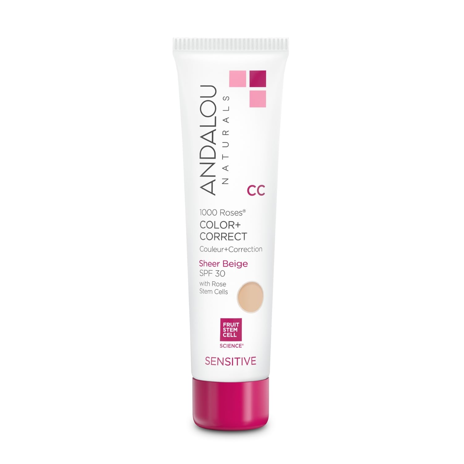 Version 1.0.0 Andalou Naturals 1000 Roses CC Color + Correct with SPF 30, Sheer Beige, 2-in-1 Face Sunscreen + CC Cream for Sensitive Skin, Helps Correct Uneven Skin Tone, Reef Safe Sunscreen, 2 Fl Oz - Image 1
