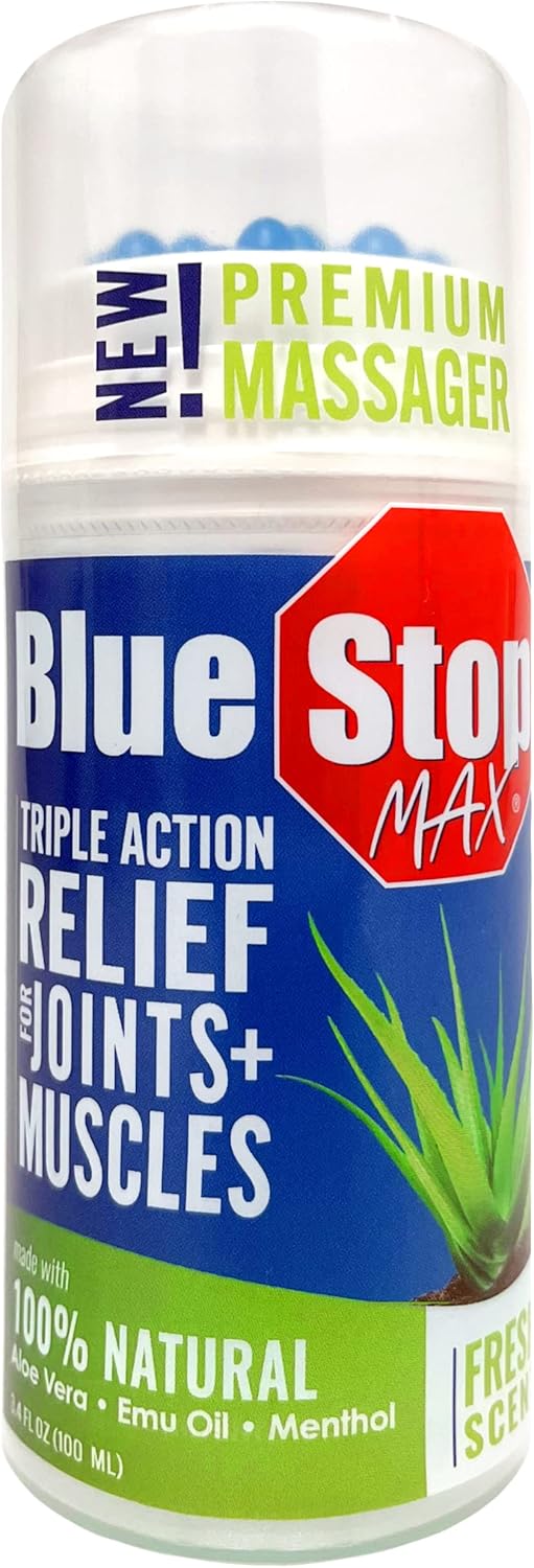 71hcBKZMlHL._AC_SL1500_.jpg Blue Stop Max Applicator: Fast-Acting Massage Applicator for Sports Cream, Elbow Relief, Performance Roll On for Muscle & Joint Soreness - Convenient Relief for Active Individuals, 1 Pack of 3.4 Oz - Image 1