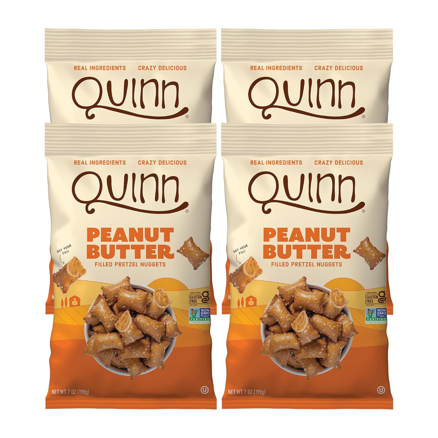 81TjgrFoKtL._SL1500_.jpg Quinn Gluten Free Peanut Butter Filled Pretzel Nuggets - Made with Real Ingredients, Whole Grain Sorghum, Sea Salt, Vegan, Dairy Free, Non-GMO - 7 Oz (Pack of 4) - Image 1