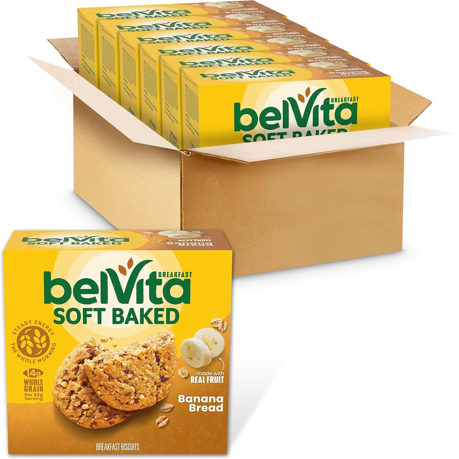 81h9ehIpfZL._SL1500_.jpg belVita Soft Baked Breakfast Bars, Banana Bread, 6 Boxes of 5 Packs (1 Biscuit Per Pack) - Image 1