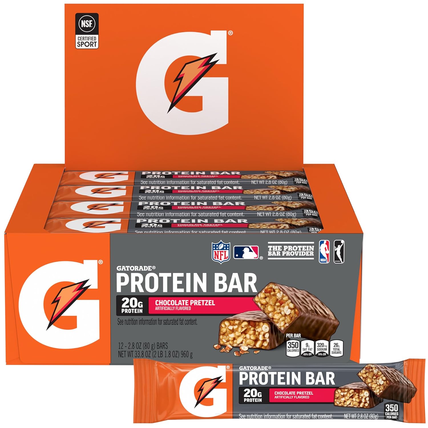 81lIJWl1XwL._SL1500_.jpg Gatorade Whey Protein Bars, Chocolate Pretzel, 2.8 oz bars (Pack of 12, 20g of protein per bar) - Image 1