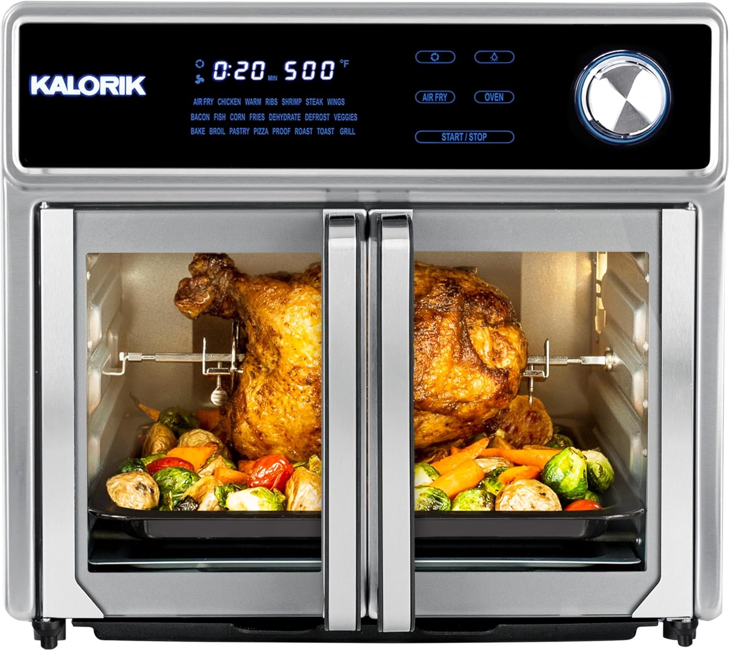 81rmD9nMLyL._AC_SL1500_.jpg Kalorik Air Fryer Oven Grill MAXX Series 26-Quart with Smokeless Sear Technology Digital Controls Easy-View Door and 22 Smart Cooking Presets, Includes Cooking Accessories, 1700-Watts, Stainless Steel - Image 1