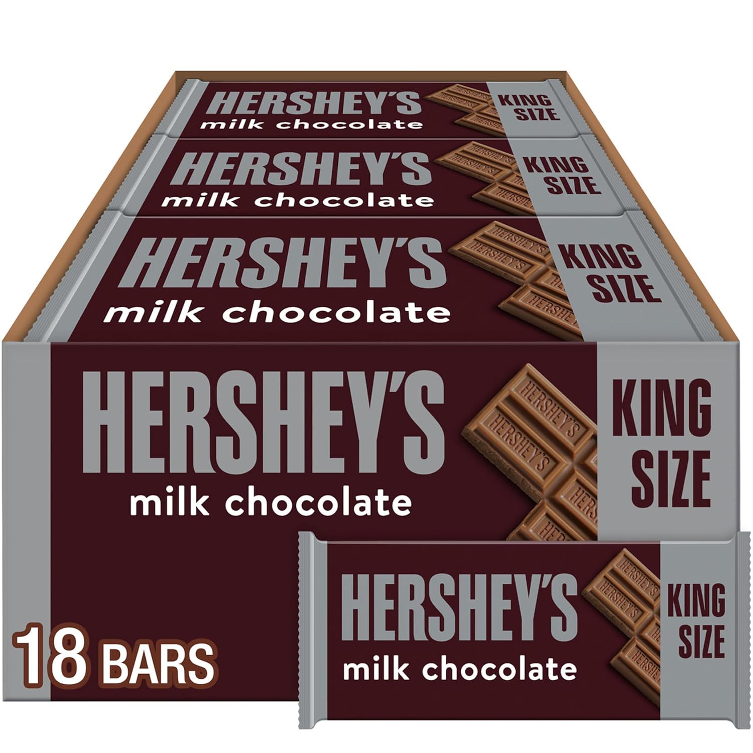 31NKjsdJwkL._SL1500_.jpg HERSHEY'S Milk Chocolate King Size, Candy Bars, 2.6 oz (18 Count) - Image 1