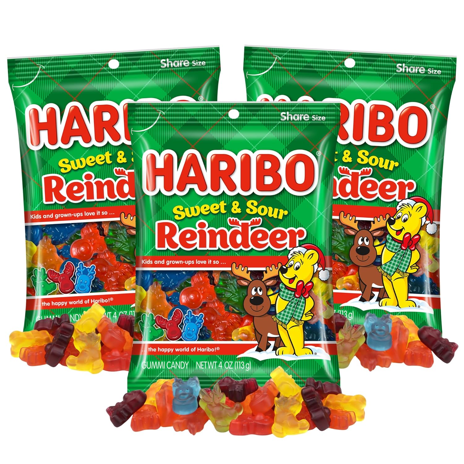 31Xrmq0dQDL._SL1500_.jpg Haribo Reindeer Christmas Gummies, Sweet and Sour Candy, Stocking Stuffer Gifts, 4 Ounces (Pack of 3) - Image 1