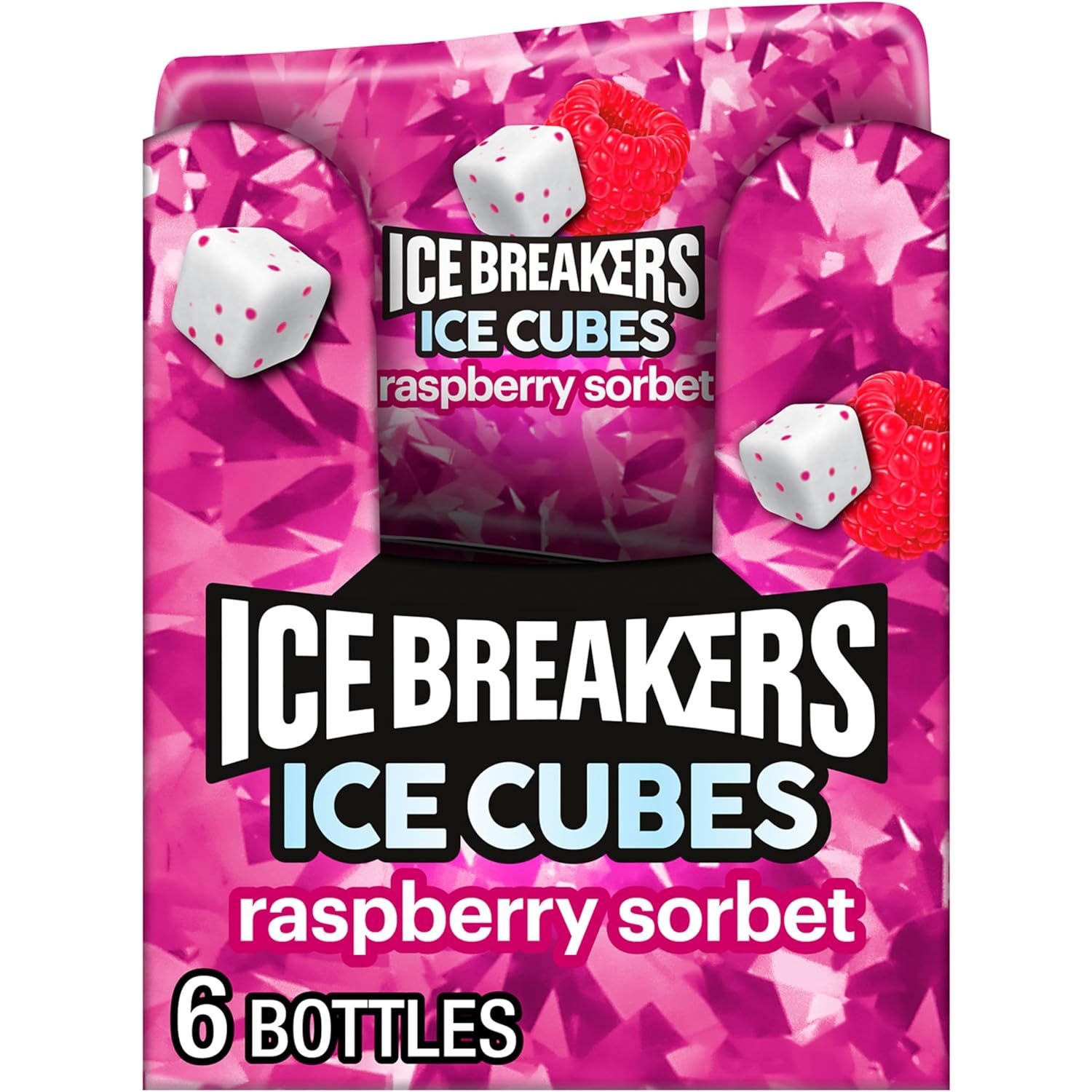 31fvq2tKxeL._SL1500_.jpg ICE BREAKERS Ice Cubes Raspberry Sorbet Flavored Sugar Free Chewing Gum Bottles, 3.24 oz (6 Count, 40 Pieces) - Image 1