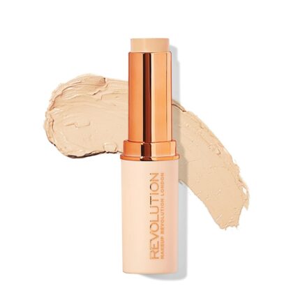 Makeup Revolution Fast Base Stick Foundation, Contour & Highlight, Flawless Skin & Matte Finish, F2 for Fair Skin Tones with Yellow Undertone, Vegan & Cruelty-Free, 0.21 Oz