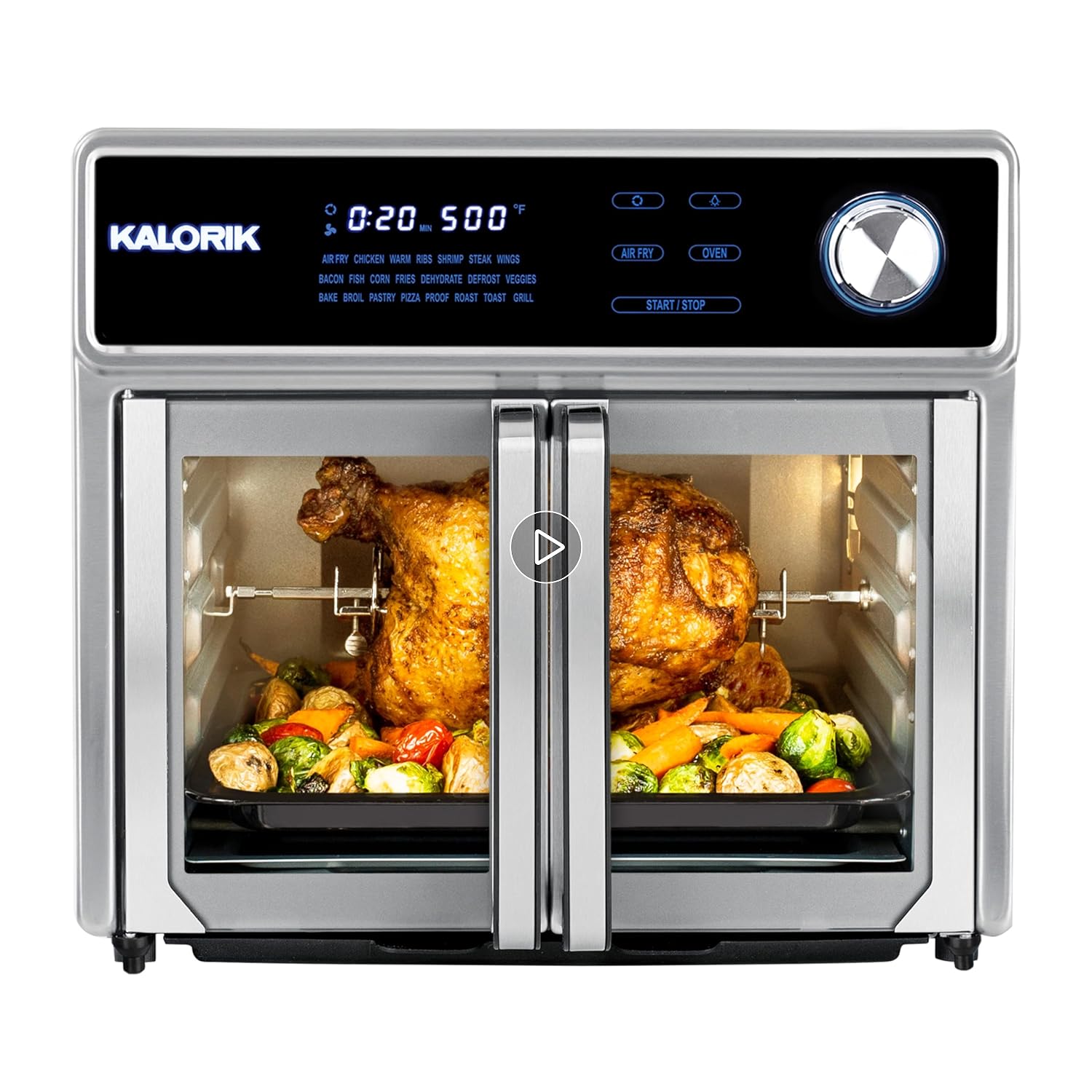 410VyCPFf2L._SL1500_.jpg Kalorik Air Fryer Oven Grill MAXX Series 26-Quart with Smokeless Sear Technology Digital Controls Easy-View Door and 22 Smart Cooking Presets, Includes Cooking Accessories, 1700-Watts, Stainless Steel - Image 1