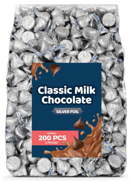 Milk Chocolate, Classic Silver Wraps, 2 Pound Bag (Approx. 200 Pieces) - Perfect for Gifts, Parties, and Special Occasions