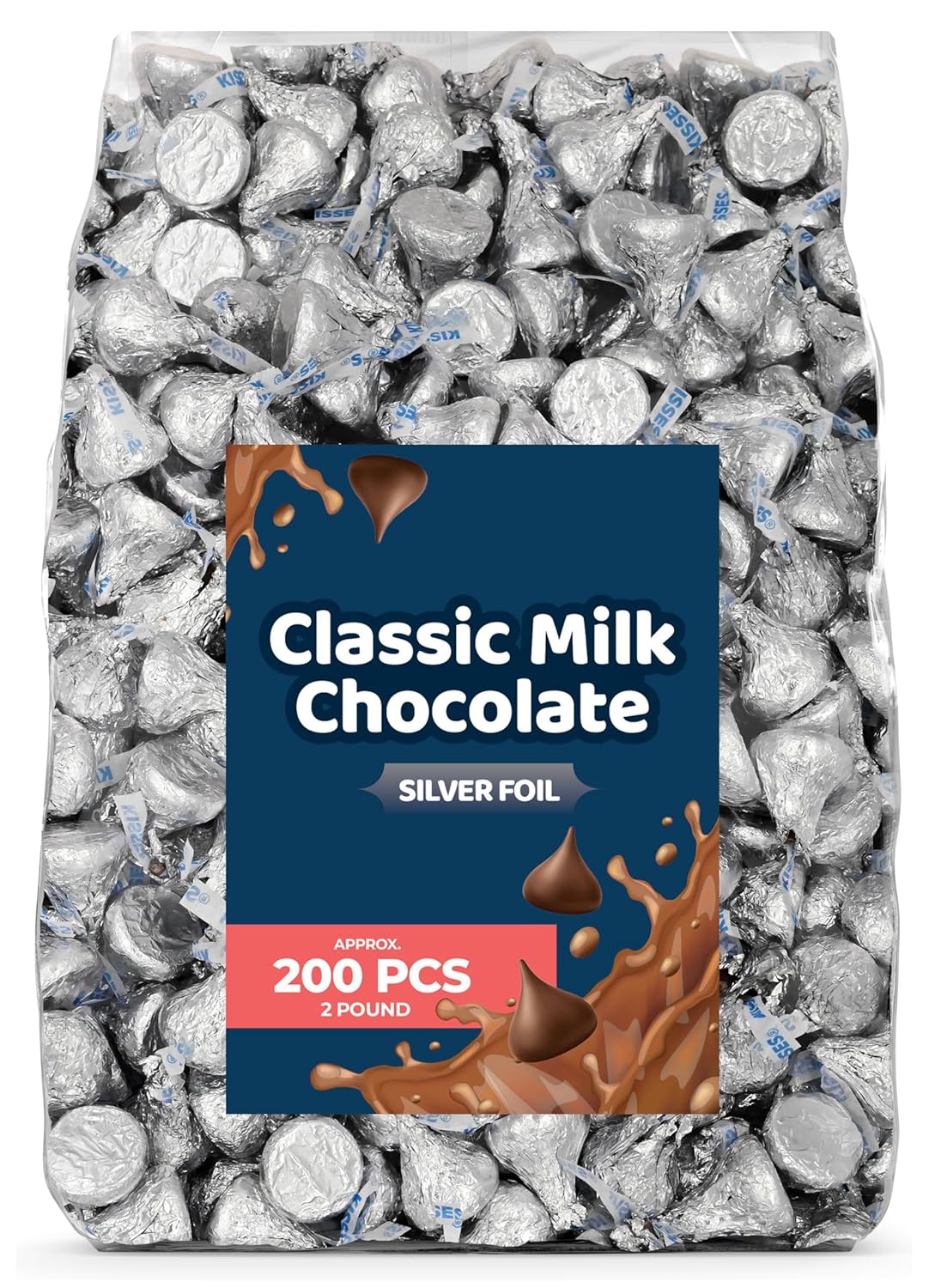 41KK2w6AGqL._SL1500_.jpg Milk Chocolate, Classic Silver Wraps, 2 Pound Bag (Approx. 200 Pieces) - Perfect for Gifts, Parties, and Special Occasions - Image 1