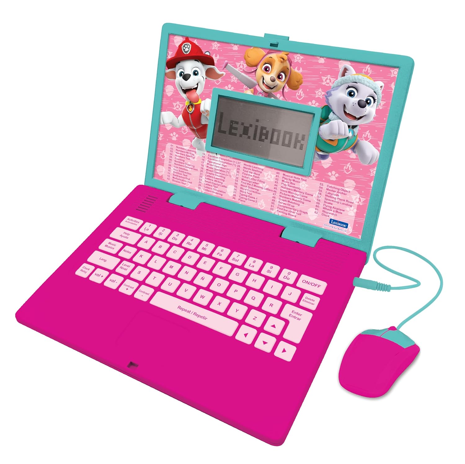 41QrQ3DvCLL._SL1500_.jpg Lexibook, Paw Patrol, Educational and Bilingual Laptop in English/Spanish, Toy for Children with 124 Activities to Learn, Play Games and Music, Pink, JC598PAGi2 - Image 1