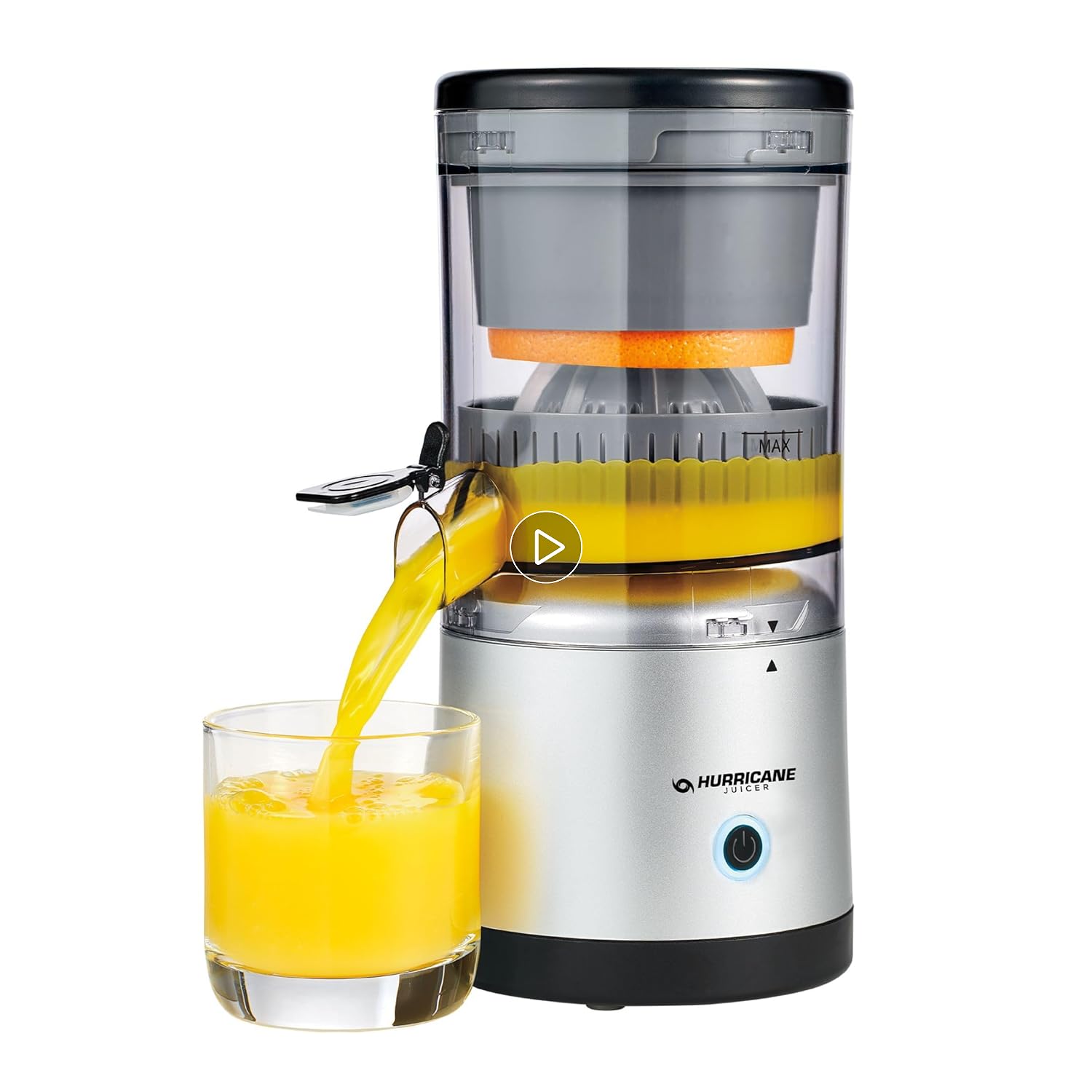 51GvMfNTNVL.SS125_PKplay-button-mb-image-grid-small_.jpg Hurricane Juicer, Powerful Cordless Juice Extractor Machine, Compact Design Fruit Juicer with Dishwasher-Safe Parts, Rechargeable 500 RPM Electric Juicer for Oranges, Berries & More - Image 1