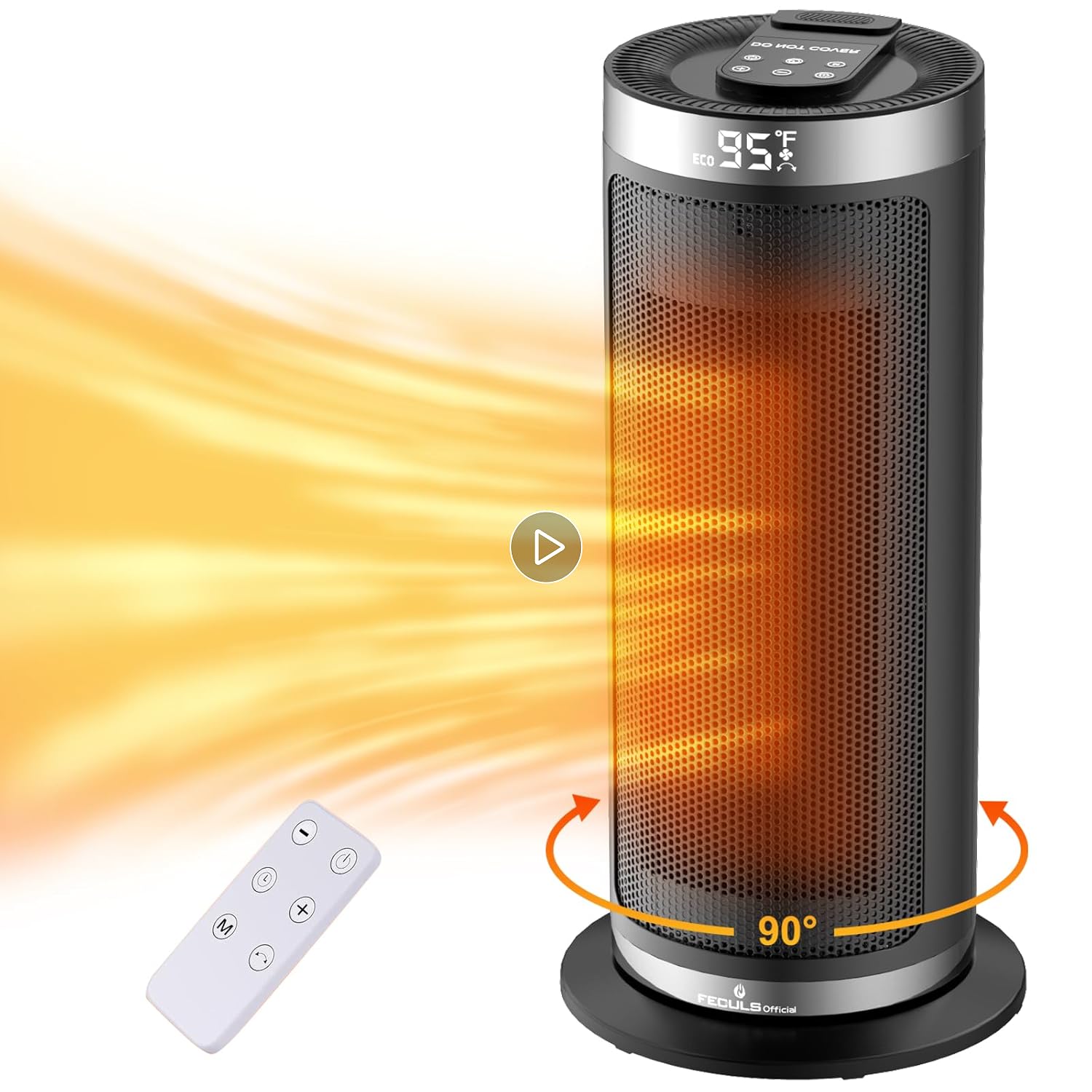 51LR17eoWYL.SS125_PKplay-button-mb-image-grid-small_.jpg Space Heater,1500W Portable Electric Heaters for Indoor Use with Remote&Thermostat,4 Modes,12h Timer,90°Oscillation,Digital Display, PTC Fast Heating Ceramic Heater for Bedroom Office - Image 1