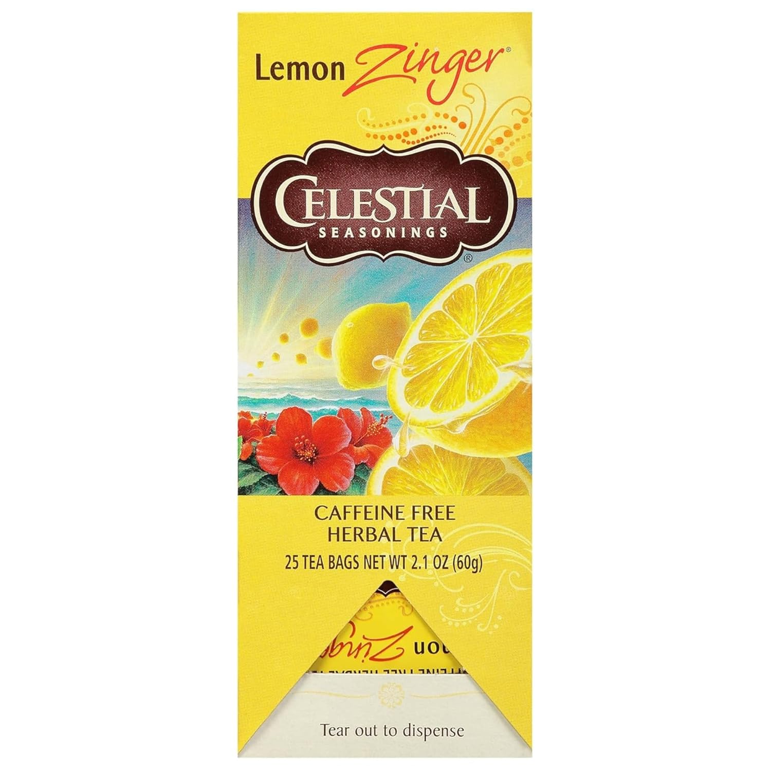 61SdrSBrgwL._SL1500_.jpg Celestial Seasonings Caffeine Free Lemon Zinger Herbal Tea 25 Tea Bags - Image 1
